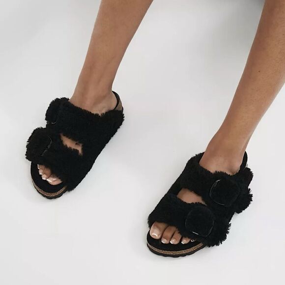Birkenstock Shoes - Birkenstock Papillio Arizona Big Buckle Teddy Shearling Slide Sandal 38/7-7.5